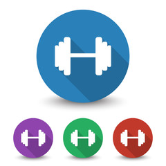 White Dumbbell icon in different colors set