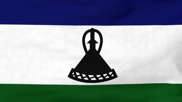 National flag of Lesotho flying and waving on the wind. Sate symbol of Basotho nation and government. Computer generated animation.