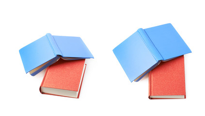 Red and blue book composition isolated