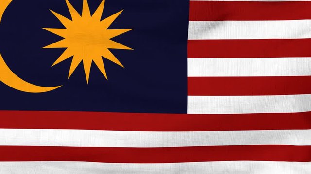 National flag of Malaysia flying and waving on the wind. Sate symbol of Malaysian nation and government. Computer generated animation.