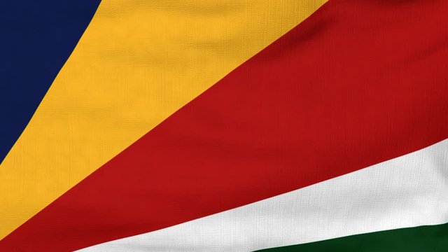 National flag of Seychelles flying and waving on the wind. Sate symbol of Seychellois nation and government. Computer generated animation.