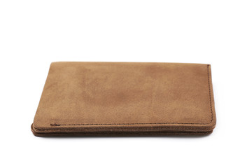 Flat leather wallet isolated