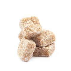 Pile of brown sugar cubes isolated