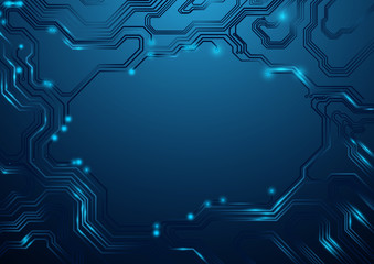 Abstract lines technology on blue background. chipset concept ve