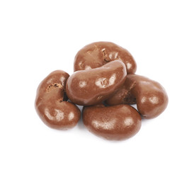 Chocolate coated cashew nuts isolated