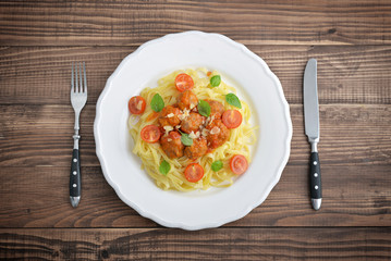 Tagliatelle pasta with meatballs