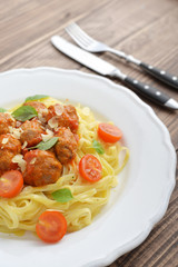 Tagliatelle pasta with meatballs