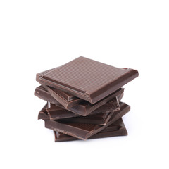 Pile of chocolate bar pieces isolated
