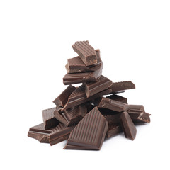 Pile of chocolate bar pieces isolated