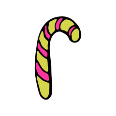 Candy cane icon with stripes in style hand draw