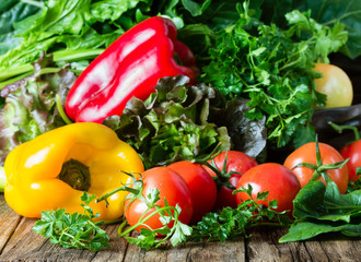 Fresh vegetables on wooden background