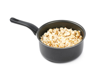 Pot filled with the popcorn isolated