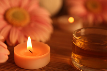 Composition of spa treatments and gerbera flower