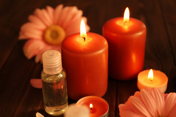 Composition of spa treatments and gerbera flowers