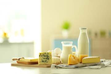 Dairy products on kitchen table