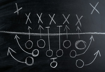 Fototapeta na wymiar American football game strategy written with chalk on blackboard