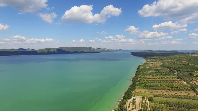 Vransko lake and landscape aerial view, Croatia