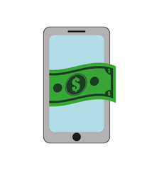 bills smartphone money financial item commerce icon. Isolated and flat illustration. Vector graphic