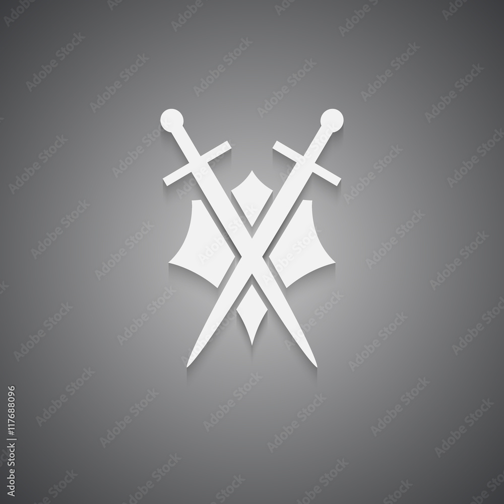 Poster shield and sword with shadow on a black background