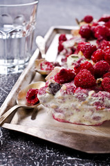 Ice cream with raspberries
