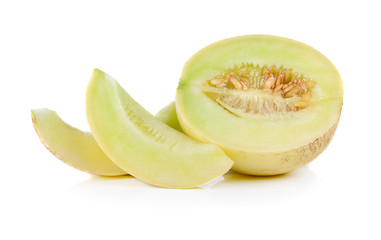 Ripe cantaloupe melon on white background