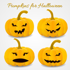 fun and scary pumpkins set for halloween, Vector illustration.