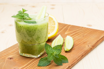 Delicious vegetable cocktail of cucumber mint and lemon