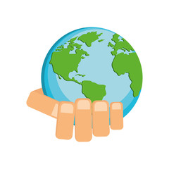 save planet hand earth ecology icon. Isolated and flat illustration. Vector graphic