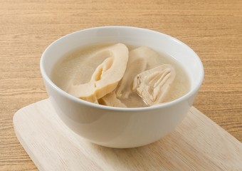 Bowl of Chinese Bamboo Shoot with Chinese Mushrooms Clear Soup