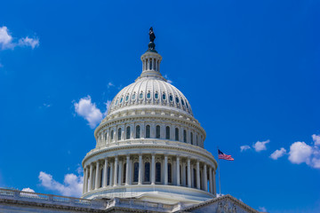 US Capitol Building on a clear day with blue sky. Senate and House of Representatives of the United States Government