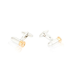 Silver cuff links on white