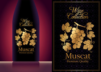 exquisite elegant wine label template with gold stamping.