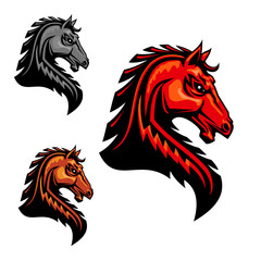 Fiery horse head icon for equestrian sport