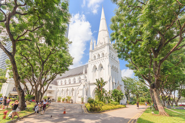 SINGAPORE - MAY 15, 2016: Day scene of St Andrew's Cathedral in Singapore. St Andrew's Cathedral is one of the famous tourist attraction in Singapore.