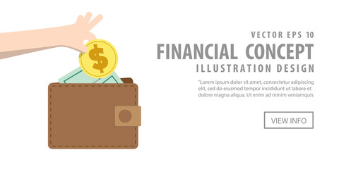 Banner Saving money and spending with wallet illustration vector