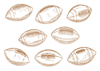 American football or rugby sports balls sketches