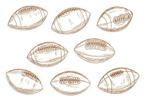 American football or rugby sports balls sketches
