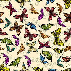 Flying tropical butterflies seamless pattern