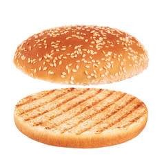 Grilled burger bun isolated on white background.