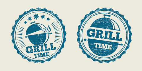 BBQ grill barbecue vintage steak menu seal stamp. Vector illustration - obrazy, fototapety, plakaty