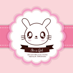 Baby Shower invitation design represented by kawaii rabbit cartoon. Pastel color illustration.