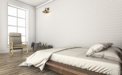 3d rendering beautiful bed in white vintage room