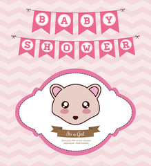 Baby Shower invitation design represented by kawaii hedgehog cartoon. Pastel color illustration.