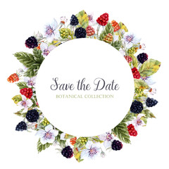 Watercolor round berry frame