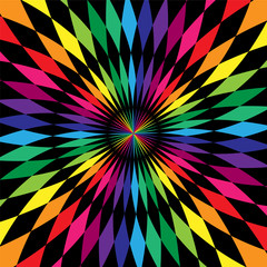 Colorful  Polygonal  Pattern. Rainbow and Black Stripes Rounded in Geometric Abstract Background. Suitable for textile, fabric, packaging and web design. Vector Illustration.