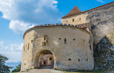 Main entrance gate of the famous medieval citadel of Transylvania, in Rasnov town, Romania