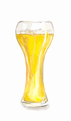 Watercolor beer glass on white background. Concept of bar, pub, beer demonstration and Oktoberfest.