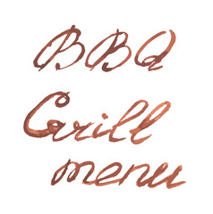 Watercolor bbq grill menu. Watercolor logo for grill cafe, restaurant. BBQ lunch, dinner time.