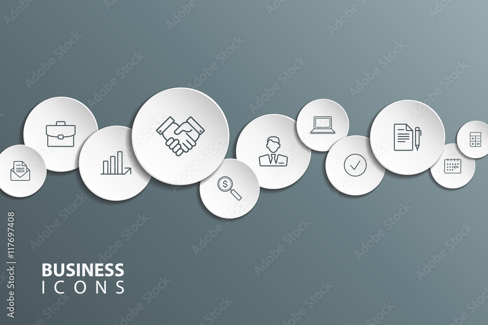 Poster Outline business and office icons set. Circle template. Vector illustration for workflow layout, diagram, number options, web design.
