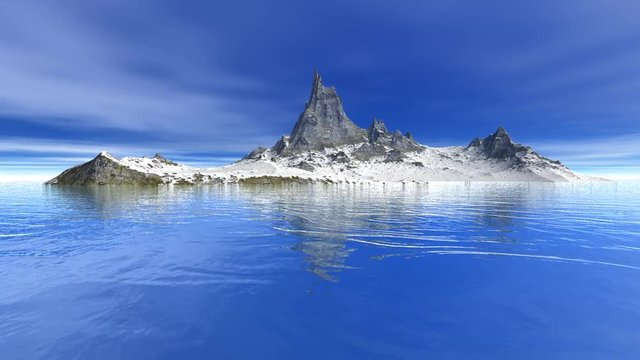 Island animation, a natural landscape, nice waves in the sea and a blue sky.